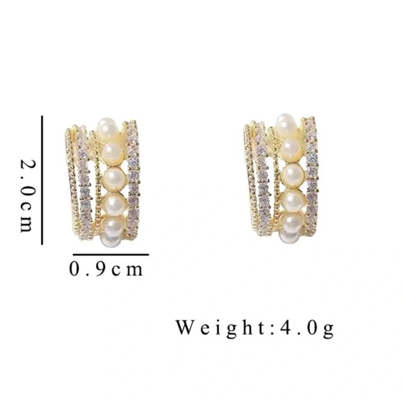 Anthropologie Silver Crystal Pearl Hoop Earrings - Picture 2 of 2